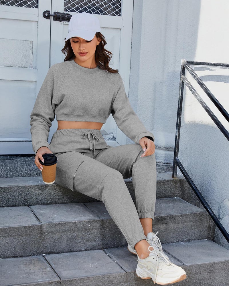 PULI Cargo Sweat Joggers for Women Ankle Cuff Y2K Casual Stretch Fashion 2023 Cotton with Pockets Heather Grey M - Image 5
